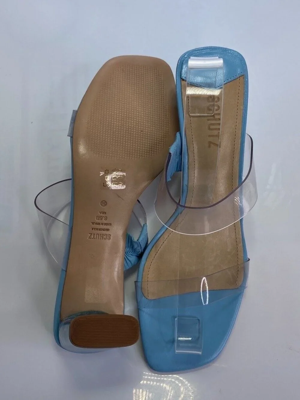 Schutz Women's Ariella Acrylic Mid Clear Blue Strap Sandal Sz 8.5